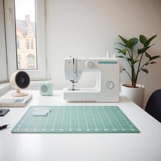 Sewing worktable with ruler and shears