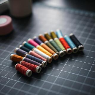 Colorful thread bobbins neatly arranged
