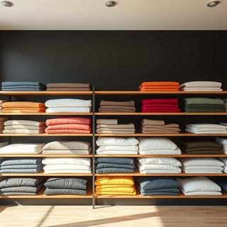 Shelves with folded fabrics