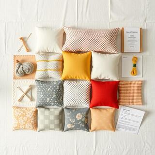 Patchwork cushion kit neatly arranged