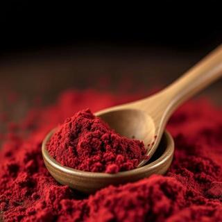 Madder root powder in a bowl, earthy red tone