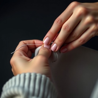 Hands hand-stitching a seam