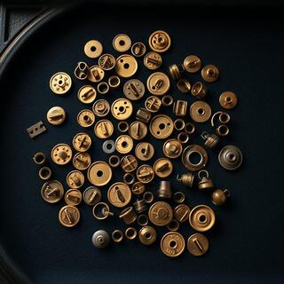 Set of brass snaps arranged on canvas