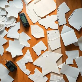 Paper pattern pieces arranged on table