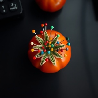 Pin cushion with assorted glass-head pins