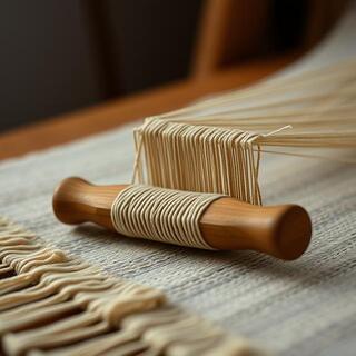 Shuttle carrying weft thread across the loom
