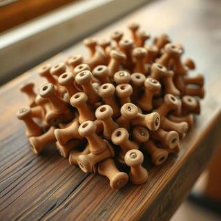 Vintage wooden bobbins with thread