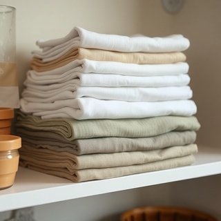 Studio stack of neatly folded textiles